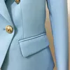 Céu azul blazer mulheres 2021 novo casaco feminino casaco de moda fivela de metal duplo breasted ouro botões terno bebê azul blazers x0721