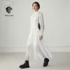 Fansilanen Sexig Hollow Out White Long Lace Dress Women Flare Sleeve Ruffle Elegant Kvinna Höst Transparent Party 210607