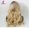 Longue perruque blonde ondulée pleine dentelle partie centrale racines foncées perruque blonde sans colle cheveux humains avant de lacet perruques6855490
