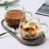 Visual Dotyku Dzień dobry przezroczysty kreatywny szklany kubek z uchwytem kubek kubek glassware kawy herbaty filiżanki mleka piwna zupa wino 210804