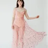 Robe à paillettes élégante pentagramme été sexy spaghetti sangle transparente maille princesse tulle robes de soirée 210421