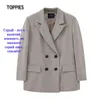 Toppies Womens Lange Blazer Double Breasted Suit Jas Losse Oversize Coat Effen Kleur Formele Blazer 211112