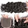 100% obearbetad brasiliansk jungfrulig mänsklig hår Curly 2 -buntar med 4x4 transparent spetsstängning gratis del naturlig svart