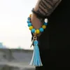 Bangle Natural Wood Eye Charm Armband Chain Wristlet Lederen Tassel Food Grade Siliconen Bead Ring voor Dames CH D8T6