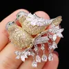 Cubic Zirconia 24 K Gold Plated Pin - Love Bird CZ Brooch