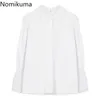 Nomikuma jesień koreański eleganckie białe koszule kobiety jednolity kolor skręcić kołnierz z długim rękawem dorywczo luźna bluzka Blusas mujer 3d100 210514