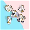 ピンブローチジュエリーかわいいキャットバイクエナメル女性用ガールファッションアクセサリーメタルビンテージピンバッジ卸売ギフトドロップ配信202