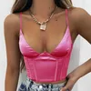 Quanrun Moda Sexy Kobiety Solidne Niski Cut V Neck Halter Slim Crop Top Casual Femmal Vest Party Club Streetwear Spring 210604