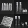 100pcs 1 / 2 / 3ml 미니 맑은 빈 유리 병 향수 필수 오일을위한 플라스틱 막대 모자와 샘플 바이알 아로마 테라피