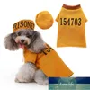 Fato do animal de estimação de Halloween para cães Halloween Cosplay Costume Camisa quente e chapéu Conjunto de roupas para cães Traje de traje de vestuário de prisioneiro Preço de fábrica Qualidade de design mais recente