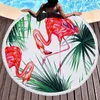New Round Flamingo Print Beach Towel Microfiber Bath Towel Leaf Pattern Seaside Cushion Sand-beach Outdoor Picnic Camping XG0396-1