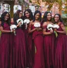 2022 Burgundy Bridesmaid Dresses Plus Storlek En Linje Av Skulder Sequins Satin Maid of Honor Gowns Afrikanska Tjejer Bröllop Gäst bär Wjy591