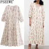 Robes d'été Femme Blanc Floral Long Femmes Semi Sheer Puff Sleeve Midi Ruffle Casual 210519