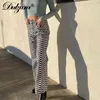 Dulzura Ripple Print Kvinnor Hög midja Breda Benbyxor Jeans Lösa StreetWear Casual Fashion Sommar Kläder Bottoms Byxor 211115