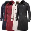 Men's Trench Coats Men Trenchcoat British Style Classic Coat Jacket Double Breasted Long Slim Outwear Adjustable Belt Leather Sleeve