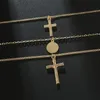 Collier bohème avec pendentif croix pour femmes, charmant, couleur or, alliage métallique multicouche, chaîne réglable, ras du cou, bijoux