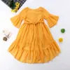 Pudcoco Bébé Enfants Fille Automne Boho Robe Volants À Manches Longues Robe Longue Fête Princesse Robes De Plage Filles Enfants Vêtements 1-6Y Q0716