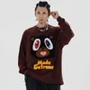 Aolamegs Men Sweatshirt Cartoon Fleece Animal Patchwork Pullover O-Neck Vintage College Style Thin Hoodies Couple Streetwear 210813