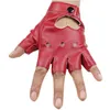 Cinq doigts gants hommes femmes conduisant punk en cuir court mi-doigt de danse moto de mode d'été couleur solide léopard mitten9327046