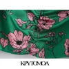 KpyTomoa Mulheres doces moda estampa floral blusas cortadas vintage v pescoço de pescoço para trás camisetas femininas estriadas chiques 210326