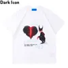 Devil Heart Tshirt Men Summer Round Neck Hipster T-shirt Short Sleeve Cotton Tee Shirts Grey White 210603
