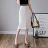 Весенние женщины Высокая талия Средняя юбка с поясной уличной Одежда Повседневная Женская Сплошная Цвет Slim Fit Split A-Line Skirts 210430