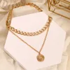 Fnio Punk Layered Chain Necklace Neck Chains for Women Vintage Exaggerated Golden Goth Hoop Metal 2021 Clavicle Jewelry