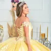 Princess Light Yellow Ball Gown Quinceanera Prom Dresses Real Photo Ruffles Satin Evening Formal Gowns Sweet 16 Vestidos De For Women Girls Teens