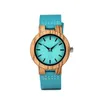 패션 여성 나무 쿼츠 시계 가죽 스트랩 캐주얼 청록색 파란색 남자 손목 시계 연인의 손목 시계