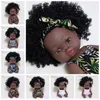 35CM Black Reborn Baby Dolls For Girl Boy Body Full Silicone Bebe Reborn Toddler Black Curly Hair Dark Skin Soft Toys For Gifts Q0910