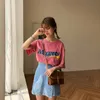 Oversize Loose Casual List Drukowane Vintage Top Long Design Basic Moda Streetwear Z Krótkim Rękawem Kobiet Kobiet Tshirt 210522