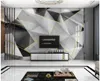 モダンなシンプルな3次元の幾何学的なゴールドライングレーと白い大理石のテレビバックグラウンドウォール3Dバスルームの壁紙