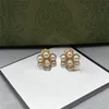 New Flower Pearl Charm Earrings Women Floral Designer Studs Double Letter Eardrop Dangler With Gift Box