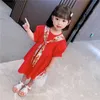 Girls Robe Été Fashion Fête Princesse Rouge Rouge Vêtements Pour Enfants Jupe courte Cute Chaud Style Children Filles Robe en gros Q0716