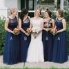 Cheap Bridesmaid Dresses 2021 Sexy Neck Navy Blue Maid Of Honor Gowns Formal Pleats Wedding Guest Dress A Line vestido de novia