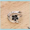 Cluster Jewelrytrendy 925 Drip Oil Black Rose Flower Adjustable Rings For Girl Open Ring Women Sterling Sier Jewelry Drop Delivery 2021 Dyti