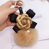 Korean Creative Butterfly Hills Camellia Key Buckle Bag Pendant Ladies Fox Hair Ball Key Ring Fashion Hanging G1019