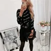 Bodycon Woman Tshirts Jesień Z Długim Rękawem T Shirt List Drukuj Topy Kobiety Biały Czarny Odzież Kobieta Ropa Mujer 210317