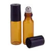 2021 new 3ml 5ml Amber Glass Roll On Bottle Travel Essential Oil Perfume Bottle with Stainless Steel Balls