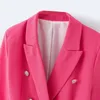 세련된 더블 브레스트 장미 블레이저 여성 사무실 착용 긴 소매 재킷 노치 칼라 캐주얼 outwear 코트 숙녀 탑 210515