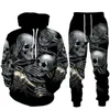 Cool 3D Skull Print Men's Hoodies Sweatshirts Suits Fashion Tracksuit Autumn And Winter Zipper Hoodie Pants Two Piece Set 211220