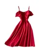夏の年次総会は気質獣姦の女性のスリムなスリングストラップレスファッションのMidi Dress C860 210506