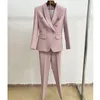 Womens Suits Blazers Office Ladies Pantsuit Red Pink Business Classic Double-breasted Buttons Nine Blazer Pants Set Two Piece Formal