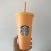 2022 Starbucks 24oz/710ml Plastic Mugs Tumbler Reusable Clear Drinking Flat Bottom Pillar Shape Lid Straw Cups mug The new hot product for factory direct sale ABMB