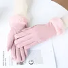 Five Fingers Gloves Women Winter Touch Screen Suede Leather Plush Warm Soft Full Finger Mittens Female Driving