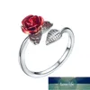 Women Ring Red Rose Garden Flower Leaves Open Ring Resizable Finger Rings For Women Valentine's Day Gift Jewelry