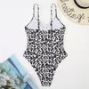 Leopard Print One Piece Swimsuit Sling Low Cut Belt beachwear women bikini tendy side matel round