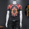 2023 estate cotone top da uomo a maniche corte stampato t-shirt tendenza ricamo palazzo fiori retrò cotone sottile fondo rosso 271E