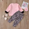 1-4Y Autumn born Infant Baby Girl Leopard Clothes Set Outfits Letter Long Sleeve T shirt Pants Costumes 210515