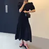 한국 세련된 여름 퍼프 슬리브 현대 레이디 드레스 라운드 넥 주름 장식 숙녀 캐주얼 가운 210510